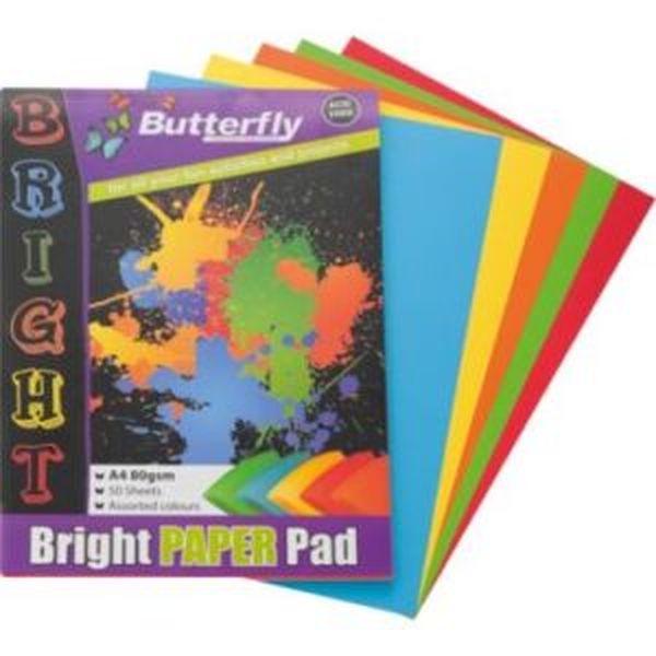 Butterfly A4 Bright Colour Paper 80gsm Assorted Pad 50s