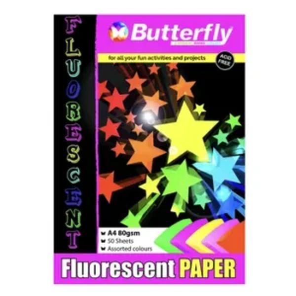 Butterfly A4 Fluorescent Colour Paper 75gsm Assorted Pad 50s